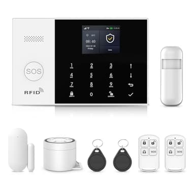 XNH 4G/WiFi Alarme Maison sans Fil, 8 Pack, Kits de Sécurité pour la Maison avec Sirène, Détecteur de Mouvement, Capteurs de Fenêtre et de Porte, Télécommande, Compatible avec Alexa, Google Assistant