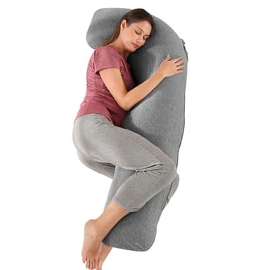 Coussin de Grossesse pour Dormir, Oreiller de Grossesse pour Femme Enceinte en Forme de J Support Coussin d'allaitement et Coussin de Maternité avec Housse Lavable et Remplable, Coton Gris Foncé