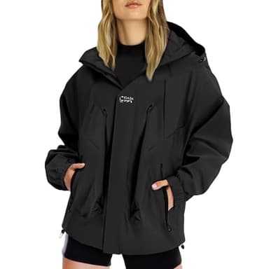 Générique Veste Imperméable Femme Capuche Veste de Pluie Longue Coupe Vent Parka Mi Saison Printemps Automne Manteaux Imperméables Femme Manteau Zippé Légère et Pliable Vêtements d'Extérieur S-4XL