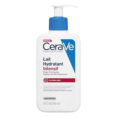 CeraVe Lait Hydratant Intensif Corps et Visage - Peaux Très Sèches, Avec Démangeaisons - 72H d’Hydratation - Beurre de Karité + 3 Céramides + Hydro-Urea Boost - Sans Parfum, Non Comédogène - 236ml