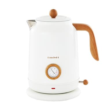 DmofwHi Bouilloire Electrique Inox 1,7L, Théière Vintage avec Indicateur de Température et Thermomètre, Silencieuse et Socle à 360° - Parfaite pour la Famille pour le Café et le Thé, Blanche