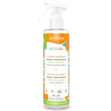 ACTIVILONG - Ti Spray Démêlant Actikids - Cheveux Bouclés À Crépus - Dès 3 ans - Amande Douce Et Mangue - 98 % D'Ingrédients Naturels - Vegan - Parfum Hypoallergénique - Made In France - 250ml