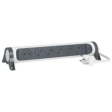 LEGRAND - Multiprise Rotative Avec Interrupteur à Voyant LED - 6 Prises Surface avec Terre - Cordon 3m - Blanc et Gris Foncé