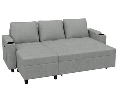 Devoko Canapé d'angle Convertible Modulaire 3 Places en L - Canapé-Lit avec Chaise Longue, Rangement Intégré et Porte-Gobelets - Design Moderne pour Salon, Anthracite (Gris Clair)