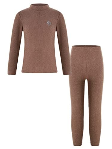 LiiYii Ensemble sous Vêtement Thermique Enfant Fille Garçon Maillot de Corps Manche Longue Pull Thermique Bas de Nuit Pantalon Pyjama 3-14 Ans Café 3-4 Ans