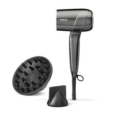 BaByliss Sèche-Cheveux Titanium Shine avec Diffuseur – NOUVEAUTÉ 2025, Sèche-cheveux puissant et compact, Design ergonomique, Ionique anti-frisottis, 3 température & 3 vitesses, Argenté, D6200DE