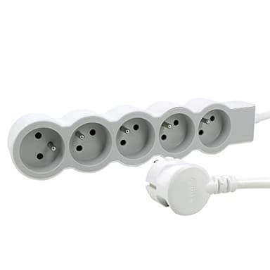 LEGRAND | Rallonge Multiprise Extra-Plate, 5 Prises 2P+T 16A 3680W, Cordon 3m Blanc Et Gris Clair, 1 Prise À 90° Pour Chargeur Volumineux