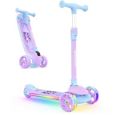 BELEEV A9 Trottinette pour Enfants 3 à 12 Ans, Trotinette Pliable à 3 Roues LED Roues Lumineuses et Deck, 4 Réglables en Hauteur, Plateau Antidérapant Scooter pour Filles Garçons, Tricycle Pliable