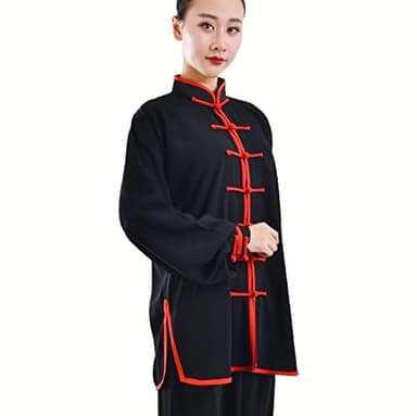 HFCY Uniforme d'arts martiaux Tai Chi Kung Fu pour hommes et femmes, vêtements traditionnels chinois Wing Chun, noir-S