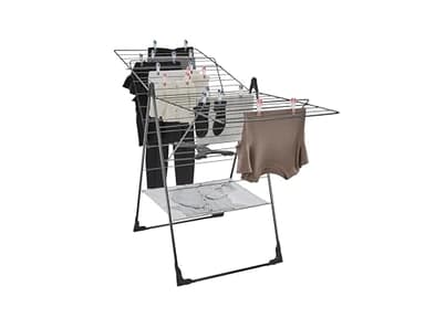 Leifheit Séchoir à Linge sur Pied Classic 250 Flex Black, étendoir Linge 25 m d'étendage pour l'intérieur et l'extérieur, séchoir sur Pied avec Ailes réglables en Hauteur, pour 2 à 3 Machines à Laver