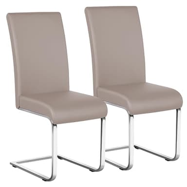 Yaheetech Chaise de Salle à Manger Lot de 2 Siège Rembourré en Similicuir Capacité 135 kg Chaise Hauteur Assise 50 cm Brun Clair