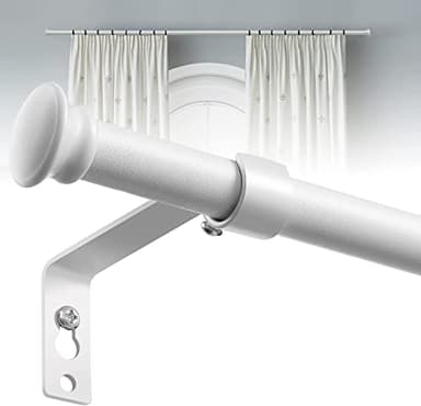 Tringle à Rideaux, 71-347cm Tringle à Rideau Extensible avec Couvercle et Supports Ensemble de Quincaillerie en Acier Inoxydable Réglable - 16mm de Diamètre Fenêtre Décorative pour Salon/Blanc Mat
