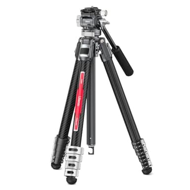 Trépied Vidéo Fibre Carbone, ULANZI TT09 VideoGo Travel Tripod with Fluid Head 360° Pan&-50°/+60° Tilt Pan, Trépied Caméra avec Acra QR et poignée Tournevis, Max Load 44.09lb, Hauteur Max 55.91"
