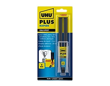UHU Colle époxy plus rapide - Colle époxy 2 composants, super forte, très rapide et précise, serringue avec canule auto-mélangeuse, transparent, 15g