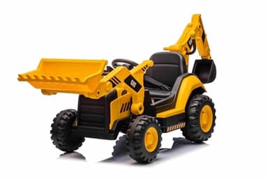 RIRICAR Excavatrice électrique Caterpillar sous Licence avec Godet de Pente et Godet d'excavation, monoplace, Jaune, entrée USB sur Lecteur MP3, Propulsion arrière avec 2 Moteurs de 30 W et.