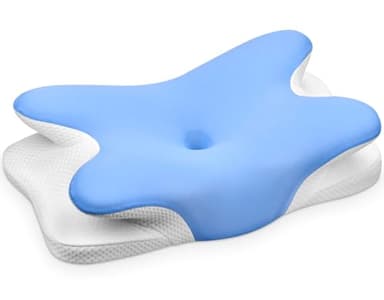 Ehomfory Oreiller Ergonomique Cervical, 2 en 1 Oreiller Memoire Forme pour la Nuque, pour Dormir sur Le côté, Le Dos et Le Ventre, 67 x 37 x 9/12cm (Bleu)