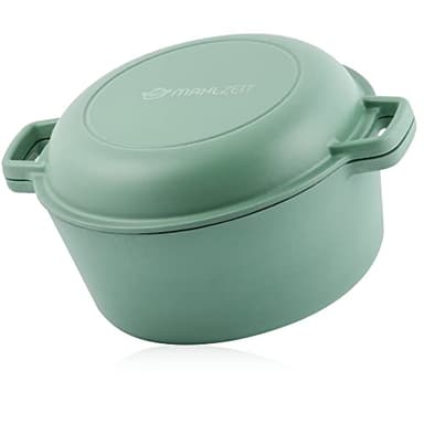 Mahlzeit Pot en Fonte Émaillée | 6,9 L | Menthe, Ronde, Avec Couvercle et 2 Poignées | Casserole Traditionnelle pour Induction, Pain | Cocotte en Émail