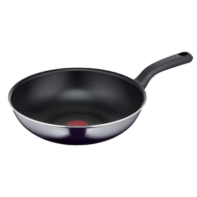 Tefal D52619 Resist Wok - Revêtement antiadhésif en titane sûr - Indicateur de température - Ne convient pas à l'induction - Nettoyage facile - Technologie Flame Protect - Noir - 28 cm de profondeur