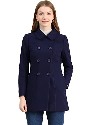 Allegra K Trench pour femme avec col claudine à double boutonnage pour l'hiver, bleu marine, M
