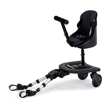 Asalvo BUGGYBOARD Patinette avec Siège pour Poussette, Réglable et Facile à Installer, Roues Lumineuses avec Suspension, Idéal pour Enfants à partir de 15 Mois, Noir