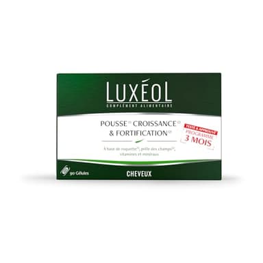 Luxéol Pousse Croissance & Fortification 3 mois, Favorise la Pousse des Cheveux, Complément Alimentaire, 90 Gélules