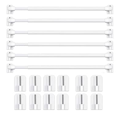 BANJILI-6 Tringles à Rideau en Métalliques Extensibles et Réglables - Sans Perçage, pour Fenêtres et Armoires - Barres de Tension avec Crochets Adhésifs Puissants (Blanc) (6 PCS-40-70cm)