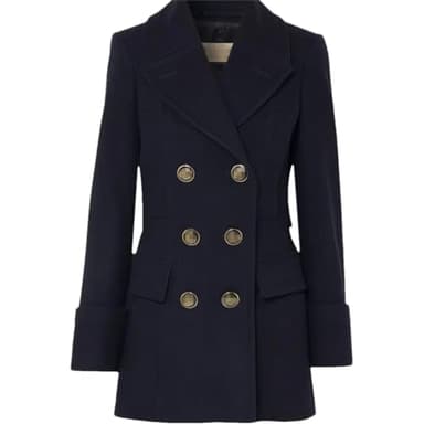 Vsadsau Caban en laine mélangée pour femmes à manches longues et revers cranté – Manteau fin à double boutonnage, bleu marine, XL