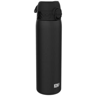 ION8 Gourde Inox Léger, 600ml, Non Isolé, Anti-Fuite, Facile à Ouvrir, Verrouillage Sécurisé, Lavable au Lave-Vaisselle, Poignée de Transport, Durable, Acier Inoxydable, Noir