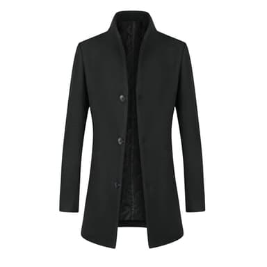 Allthemen Manteau Homme Hiver Long Trench Pardessus Parka Coat en Laine Chaud Veste Slim Fit Coupe Vent Col Montant Noir-Epais L