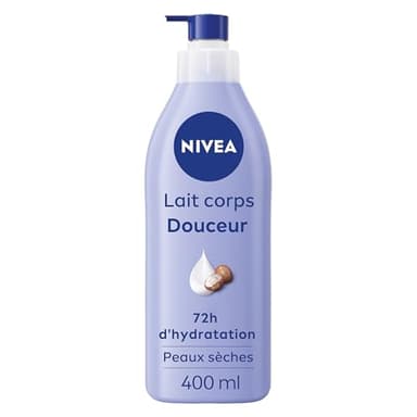 NIVEA Lait corps Hydratant Douceur 72h (1 x 400 ml) — Crème hydratante à l'Acide Hyaluronique pur & Beurre de karité — Soin pour le corps avec sérum hydratant nourrissant peaux sèches