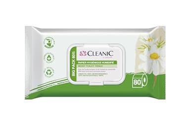 Cleanic Papier Toilette Humidifié Rinçable - (80 Pièces) Papier Toilette Humide - Avec extrait de camomille, jetable, lingettes intimes humides - 80 Pièces