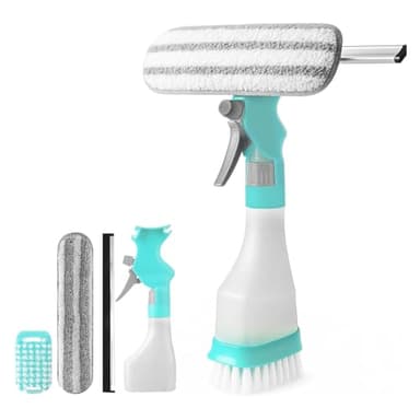 QingWing Raclette à Vitres et Balai Pulvérisateur 4 en 1, Raclette à Vitre Professionnelle, Window Cleaner, Flacon Pulvérisateur, Pinceau, pour fenêtres, Douche, Cuisine, kit de Nettoyage de Vitres