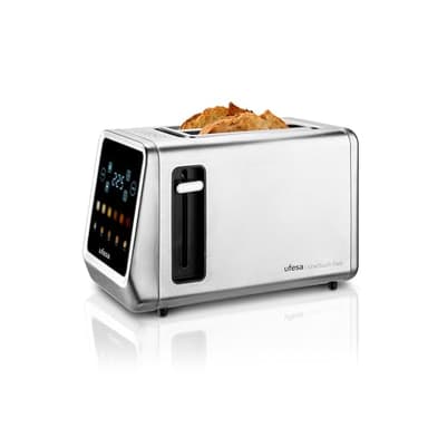 Ufesa One Touch Duo - Grille-pain numérique 850W, 2 fentes, écran LED, 6 niveaux, fonctions Pain, Bagel, Muffin, Gaufre, Réchauffer, Décongeler, Mémoire, Plateau ramasse-miettes
