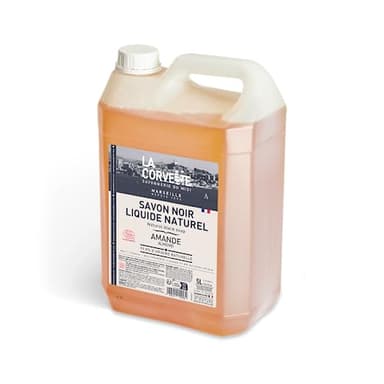 La Corvette - Savon Noir Liquide AMANDE à l'Huile de Lin - Nettoyant Multi-Usages - Dégraissant et Détachant - 5L - ECOCERT Ecodétergent