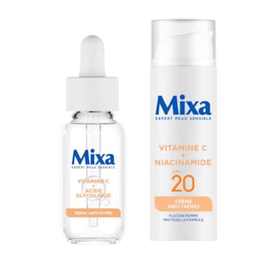 Mixa - Sérum Concentré Anti-Imperfections + Crème Anti-Taches - à la Vitamine C et Acide Glycolique - Taches et Teint Terne