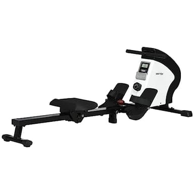 SPORTNOW Rameur d'appartement Pliable, Aosom.FR x FFHandball, avec freinage magnétique Silencieux, 8 Niveaux de résistance, écran Multifonction LCD, en Acier Noir Blanc
