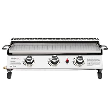 Royal Gourmet Plancha Gaz Propane en Acier Inoxydable, 3 Brûleurs Puissance 7.5kW, Surface Cuisson 61,5 x 32cm avec Grille de Réchauffage, Adapté pour Le Camping et l' Extérieur, Argent