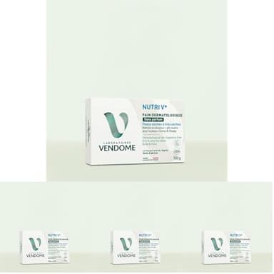 LABORATOIRES VENDÔME - NUTRI V+ - Pain Dermatologique Sans Parfum - Corps & Visage - Nettoie En Douceur & Nourrit - pH Neutre & Sans Savon - Haute Tolérance - Peaux Sèches À Très Sèches - 100g