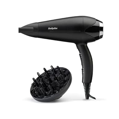 BaByliss Sèche-cheveux Turbo Smooth - Sèche-cheveux puissant de 2200W, Diffuseur large, Technologie ionique anti-frisottis, 3 réglages de température et 2 réglages de vitesse, noir, D572DE