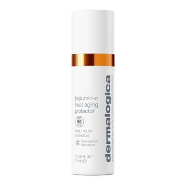 Dermalogica Biolumin-C Heat Aging Protector SPF50 format voyage 15ml - Fluide hydratant éclat, protection solaire SPF50 à la vitamine C et aux peptides. Protège du vieillissement thermique et des UV.