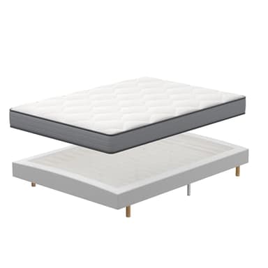 DEWINNER Matelas Ressorts ensachés et sommier 160x200 Ensemble, Matelas à mémoire de Forme et Ressorts+Sommiers à Lattes avec 9 Pieds pour Adulte | 2x14 Lattes (160x200x20 cm)