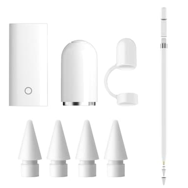 Lot de 7, 4 Pièces Pointes de Rechange pour Apple Pencil 2 & 1 Génération, 1 Capuchon, 1 Adaptateur, 1 Capuchon De Stylet Magnétique Câble Anti-Perte, Mine Apple Pencil, Embout Apple Pencil
