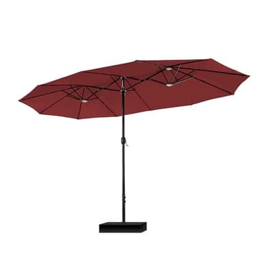 PHI VILLA Parasol rectangulaire avec support - Grand - 270 x 450 cm - Pour jardin, terrasse, jardin - Avec manivelle - Protection UV - Résistant au vent - Rouge foncé