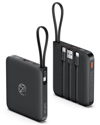 VRURC Batterie Externe 10000mAh avec 4 Câbles Intégrés Mini et Mince Batterie Portable USB C 22.5W Charge Rapide Power Bank avec Affichage LED pour iPhone Huawei Xiaomi