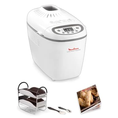 Moulinex Home Bread Baguette Machine à petits pains, 16 programmes, Résultats homogènes, Jusqu'à 1,5 kg de pain frais, Plaques croustillants, 3 niveaux de dorage OW610110, Blanc
