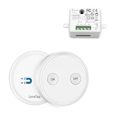 LoraTap Kit Interrupteur Sans Fil, Récepteur 2500W, Emetteur Radio 868Mhz, Va et Vient, Commande à Distance Mural Avec Télécommande ON/OFF Pour Eclairage
