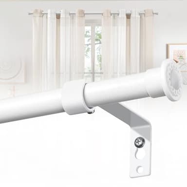 Tringle Rideau, 71-127cm Tringle à Rideaux Extensible Ensemble avec Supports en Acier Inoxydable y 16mm de Diamètre, Style Rustique Décorative pour Salon/Blanc Mat