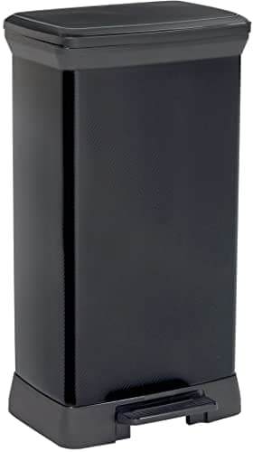 Curver Poubelle Rectangulaire à pédale Decobin 50L - Fermeture Douce - Aspect Métal - pour Cuisine, Bureau, Salle de Bain - 39 x 29 x 72 cm - Noir - Recyclé(Version précedente)