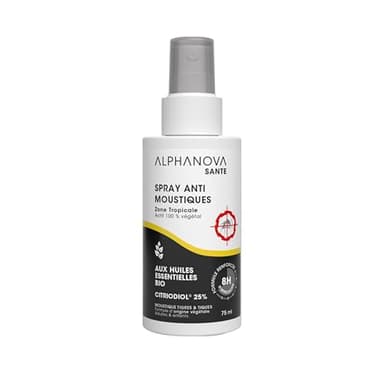 ALPHANOVA Spray Anti Moustiques Naturel - Très efficace -Zones Tropicales et infestée - formule naturelle à l'eucalyptus - 75ml - Efficacité 8H