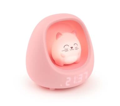 Bigben Veilleuse Réveil Enfant, Chat, Lumineux et Musical, Sons Apaisants et Bruits Blancs, Lumière Réglable au Toucher, Minuterie et Batterie Rechargeable USB-C, Fille et Garçon - NESTKIDSCAT